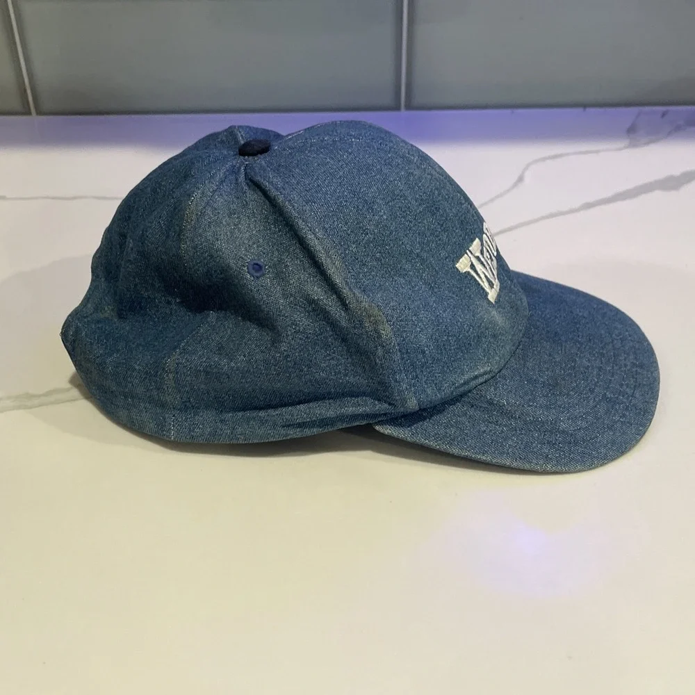 VTG Wendys Fast Food Restaurant Uniform Blue Denim Baseball Cap Hat Snapback
